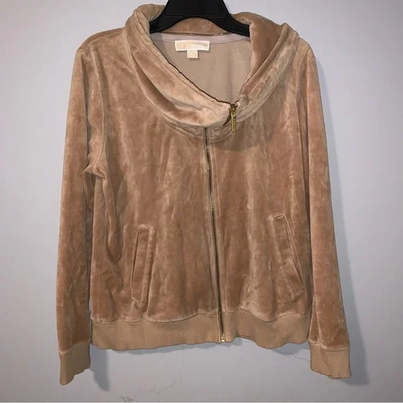 Michael Kors Women's Velour Jacket Brown Size L Casual Mid-Length - Picture 1 of 4
